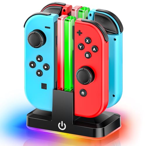 Carregador para Joycon Switch/OLED, controlo de carga de 2,5 H para Nintendo Switch com luz RGB e controlo inteligente de carregamento, estação de carregamento joycon para Nintendo Switch acessórios