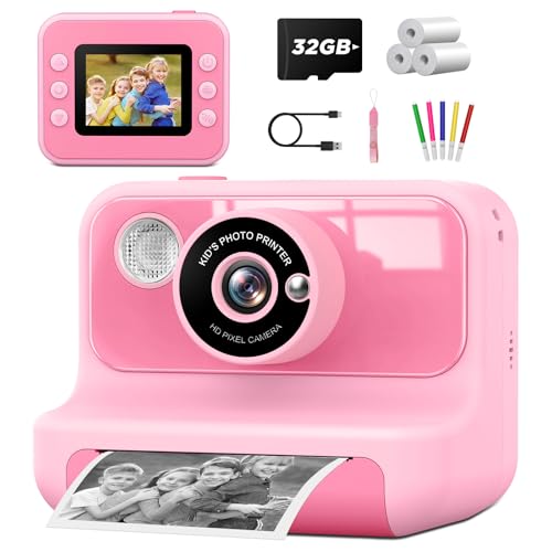 Câmara fotos infantis instantâneas, 1080 P 20 MP 2,4 polegadas câmara de fotos instantâneas com 32 G cartão, câmara fotos instantâneas crianças com papel de impressão branco preto, presente para