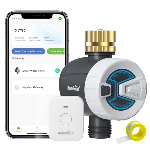 RAINPOINT Programador de rega WiFi, temporizador de rega automática com entrada de latão, modo de ciclo e imersão, controlo remoto App via WLAN de 2,4 GHz ou Bluetooth, para relva e jardim