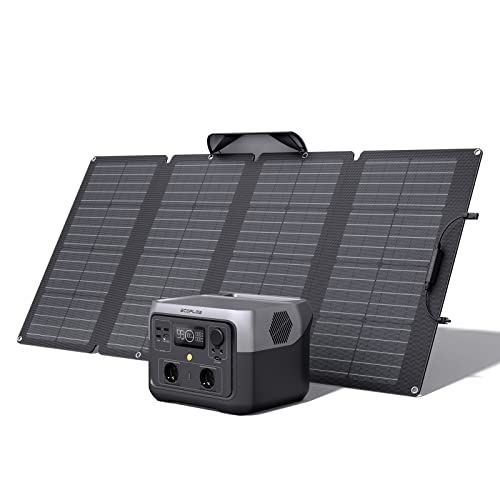 Estação de energia portátil ECOFLOW RIVER 2 MAX com painel solar portátil de 160 W, saída de 1000 W com X-boost, gerador solar para exteriores, RV