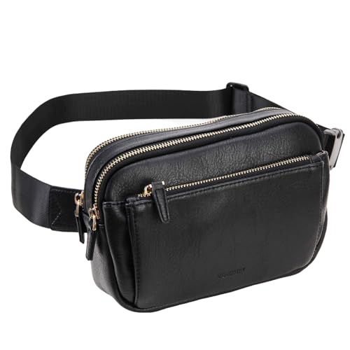 VX VONXURY Bolsa de cintura mulher e homem bolsa de cintura mulher de couro PU bolsa de cintura mulher vestir com 2 compartimentos e cinto ajustável para viagem diário, Preto - pele, Sacos de viagem