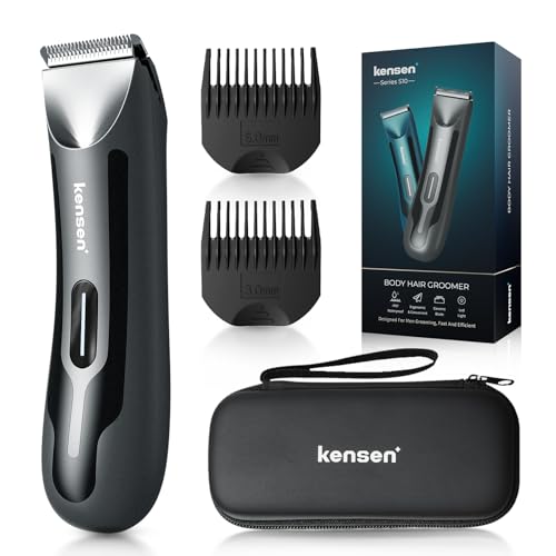 kensen Máquina de barbear corporal masculina, máquina de depilação corporal para homem seco e húmido, para áreas íntimas, máquina de barbear corporal com luz, cinzento