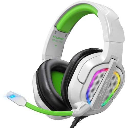 Krysenix PG2 Auriculares Gaming para PS4, PS5, PC, Xbox, Switch, capacetes de jogo com som de microfone estéreo IA, capacetes de cancelamento de ruído, capacetes com conector de 3,5 mm e luz RGB