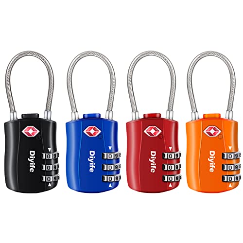 Cadeados para bagagem, [4 peças] Diyife TSA Cadeado de segurança de 3 dias gitos, cadeados de combinação para malas de viagem, mochila de bagagem (preto, azul, vermelho, laranja)