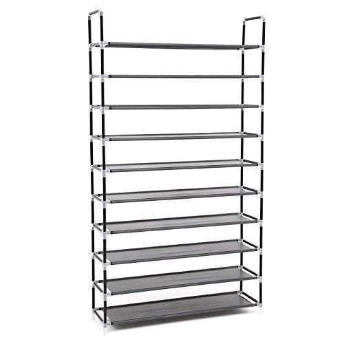 SONGMICS Sapato de 10 níveis, organizador de sapatos, com capacidade para 50 pares de sapatos, para sala de estar, guarda-roupa e hall de entrada, 100 x 29 x 175 cm, preto LSR10H