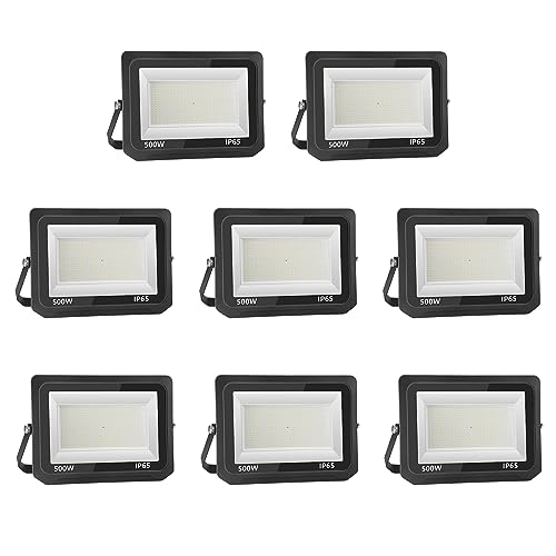 Loyal Projetor exterior com lâmpada LED exterior: 500 W, projetor super brilhante, 3000 K, branco quente, 5000 lm, IP65, impermeável, ajustável, com pinça para jardim, garagem, campo desportivo