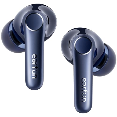 EarFun Air Pro 4 Auriculares sem fios adaptativos com cancelamento de ruído, aptX sem perdas, áudio Hi-Res, LDAC, 6 micros IA para chamadas, 52 horas, multiponto, Bluetooth 5.4, deteção no ouvido