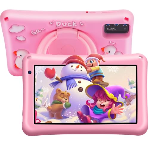 BRILLAR Tablet para crianças de 7 polegadas, tablet Android de 13,8 GB RAM 64 GB ROM (TF 256 GB), câmara dupla, Bluetooth, GMS certificado, controlo parental, capa EVA (rosa)