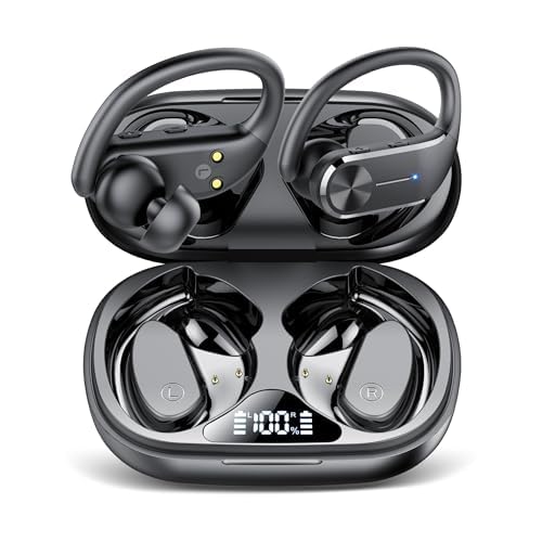 Auriculare sem fios desportivos, 2025 novos auriculares Bluetooth 5.3 com microfone HD, 68H capacetes sem fios Bluetooth com ecrã LED, IP8 impermeável, cancelamento de ruído ENC auriculares Running