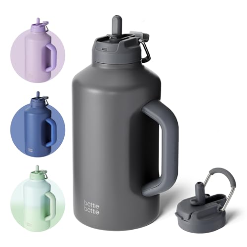BOTTLE BOTTLE Garrafa de água isolada de 64 onças com popote e tampa de dupla utilização, garrafa de água de aço inoxidável para homens com alça, garrafa de cerveja isolada a vácuo para treino,