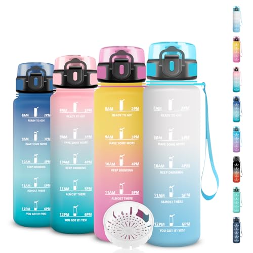 Garrafa de água, 500 ml garrafa de água para crianças, cantil infantil com filtro, à prova de fugas, fácil de transportar, cantil com marca de tempo, para a escola, escritório, viagens, campismo