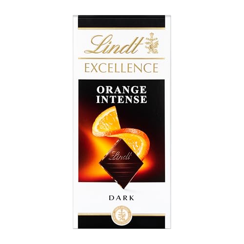 Lindt Chocolate EXCELLENCE chocolate preto com laranja, embalagem de 5 comprimidos de chocolate puro, chocolate preto aromático, extrafino, cacau com toque de laranja