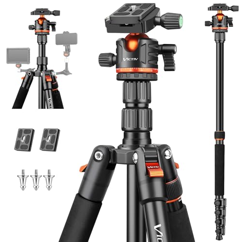 Victiv 200 cm, Tripé para câmara, tripé monopé de viagem leve e compacto de alumínio, tripé para telemóvel panorâmico 360° tripé fotográfico para Canon Nikon Sony