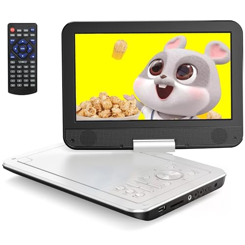 YOTON Leitor de DVD portátil de 12,5 polegadas com ecrã rotativo HD de 10,5 polegadas para carro, carregador de carro, fonte de alimentação, bateria integrada e cartão USB/SD/Sync TV, cor