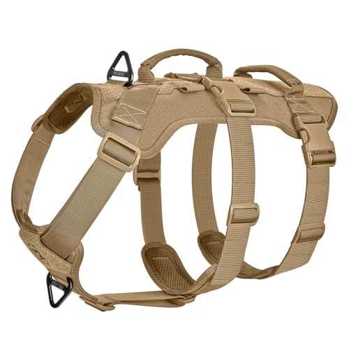 OneTigris Arnês para cães, T-Bone T-Bone Tactical arnês com 2 asas à prova de fugas, arnês ajustável para cães, caça, caminhadas, treino, passeio, atividades ao ar livre (castanho, M)