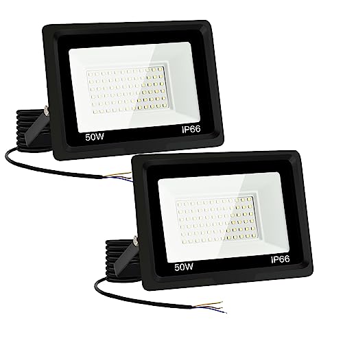 2 unidades - holofotes LED para exterior, 50 W, projetor LED para exterior, 5000 LM IP66, impermeável, holofote LED 6500 K, branco frio Floodlight para casa, garagem, pátio, terraço, campo