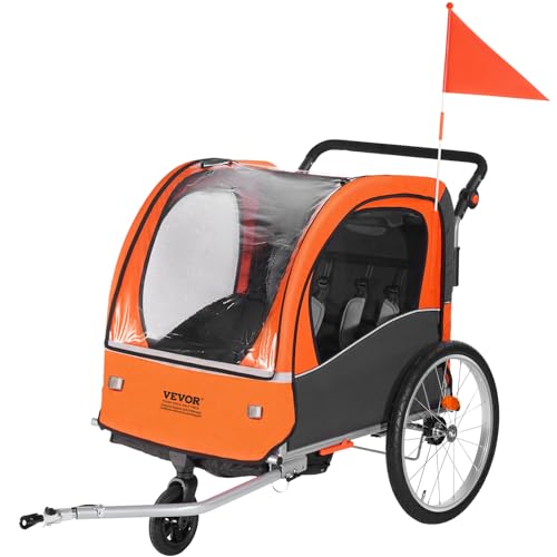 VEVOR Reboque de bicicleta para crianças assento duplo carregamento 45 kg porta-bagagens transformável em carrinho reboque de bicicleta para crianças dobrável com encaixe universal para bicicleta,