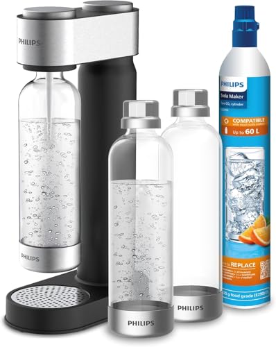 Philips ADD4902BKA/10 GoZero, 3 garrafas de água de plástico sem BPA de 1 l, 1 cilindro de CO2 para água gaseificada, cor preta