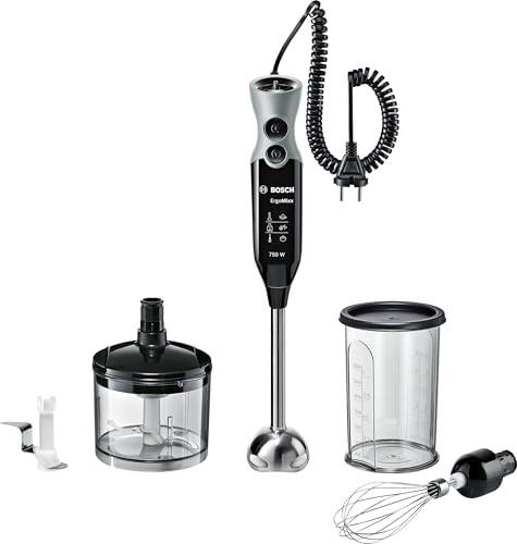 Bosch ErgoMixx MSM67170 Varinha mágica, 750 W, inclui picador, batedeira manual e lâmina para gelo, preto e cinzento