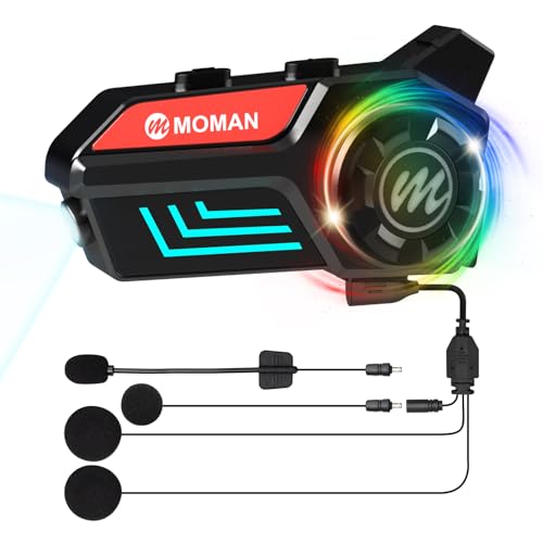 Moman Auriculares para motociclo, H4S com 【LED e RGB Luz】Capacete de motocicleta sem fios com design de roda para uma só pessoa sem fios 5,3 impermeável IPX6, auriculares de moto-headset-capacete de
