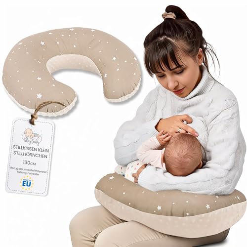 Totsy Baby Almofada de amamentação e gravidez 130 cm, almofada para bebé, almofada de gravidez por dormir ou almofadas maternidade minky para mulheres grávidas e bebé bege com estrelas brancas