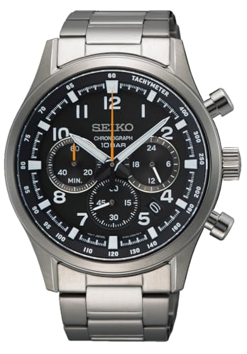 Seiko Relógio analógico para homens de quartzo com correia em aço inoxidável SSB447P1, Prata, pulseira