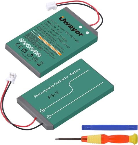 Uwayor Bateria para comando PS3 PS3 de substituição, 2 baterias de 1860 mAh para Sony Playstation 3 e Dualshock 3 Wireless Controller LIP1359, LIP1472, LIP1859, CECHZC2E, CECHZC2U