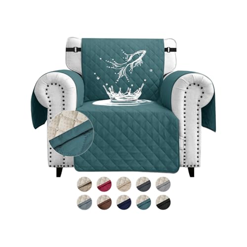 FIGOOO Capa de sofá impermeável 1 lugar antiderrapante com correias elásticas protetor para sofá acolchoado reversível para animais de estimação cães gatos, verde