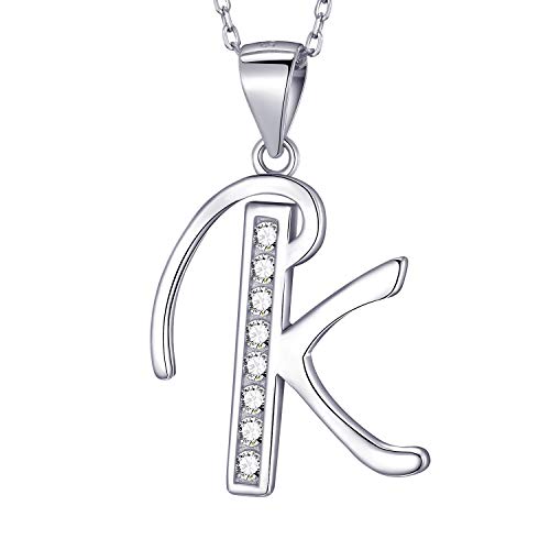 MASADA Corrente inicial de prata esterlina 925 - pendente com letra com pedras de zircónio, 46 cm de comprimento - bolsa de veludo