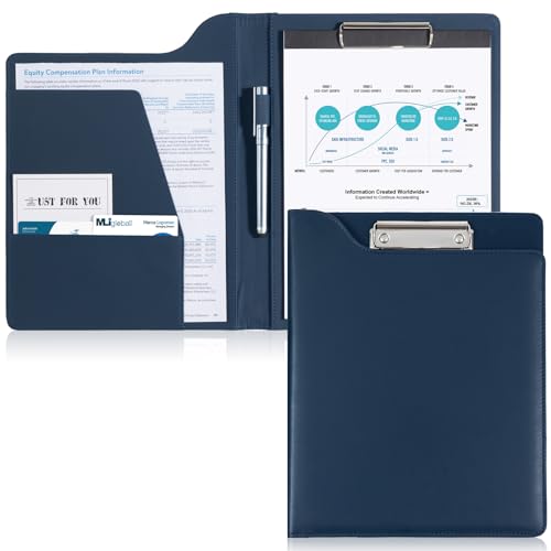 ProCase Porta-papéis porta-fólio, prancheta de couro A4 porta-papéis de negócios profissional para entrerevistas currículo escritório conferências para mulheres e homens - azul escuro