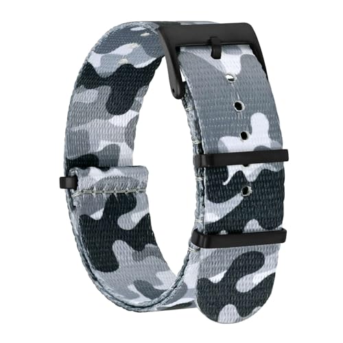 BISONSTRAP Correias de relógio de nylon para homens, correias militares de uma só peça, 18 mm 20 mm 22 mm