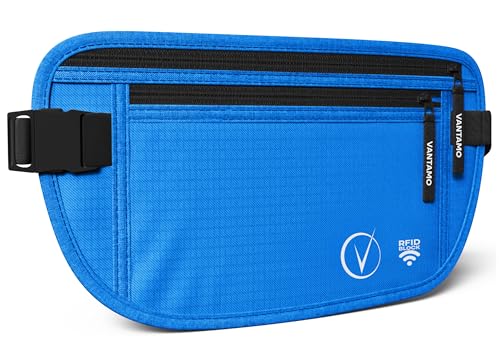 Cinto de dinheiro oculto para viagens, carteira de cintura com proteção RFID, Santorini Blue & Black, Minimalista