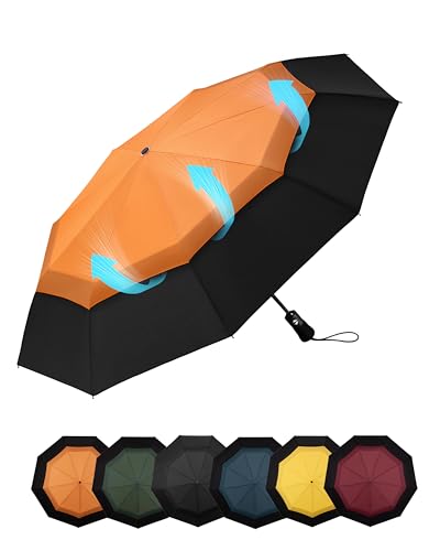 Chakipee Guarda-chuva dobrável antivento homens - guarda-chuva resistente ao vento, guarda-chuva automático portátil compacto de viagem, toldo com ventilação dupla, revestimento de teflon 210T