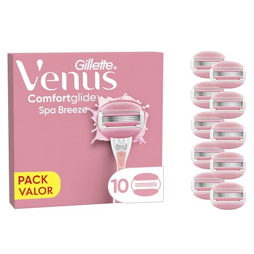 Venus Gillette Comfortglide Spa Breeze, peças de reposição para máquina de mulher, conjunto de 10 lâminas de substituição, remoção suave, púrpura e duradoura
