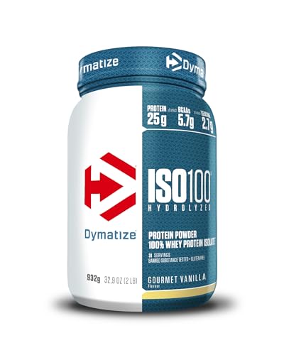 Dymatize ISO 100 Hydrolyzed Gourmet Vanilla 932 g - Hidrolizado de proteção de soro Whey isolado em pó