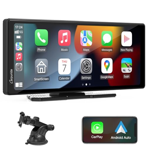 CARPURIDE C92 Estéreo sem fios para automóvel Carplay e Android, portátil de 9,3" ecrã táctil HD portátil, Mirror Link, Bluetooth 5.0, navegação, Siri, FM/AUX.