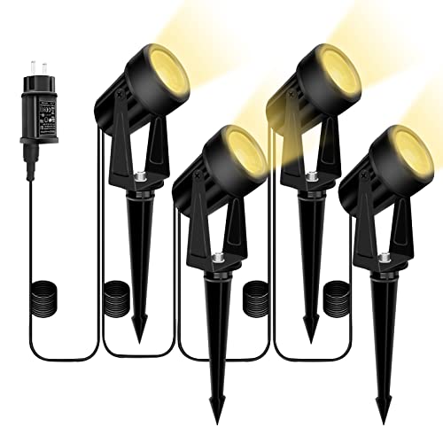 Bomcosy Candeeiro de relva LED de 12 W com espinha, DC12 V 1200 LM Spike luzes com suporte de espetos para jardim, luz branca quente, projetor para jardim, parede, caminho, impermeável IP65
