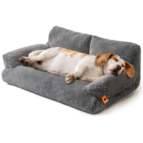 MEWOOFUN Cama para gatos, fofa e macia, sofá-cama para cães médios e pequenos, bonita cama para animais de estimação com fundo antiderrapante (cinzento escuro, L)