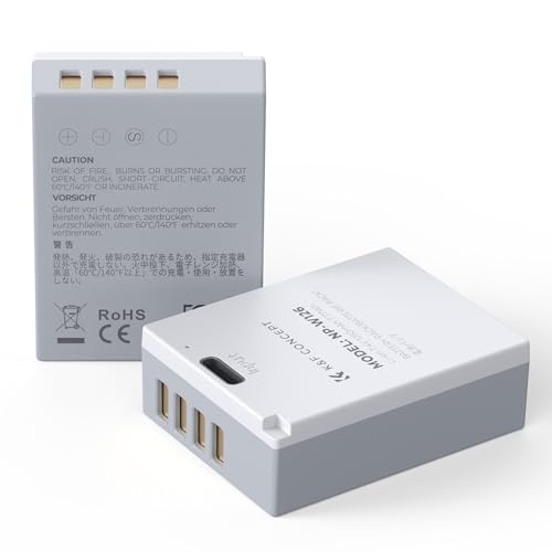 K&F Concept NP-W126 NP-W126S Baterias pacote de 2 baterias de substituição de carregamento direto de 1050 mAh com porta USB-C compatível com Fujifilm XT30 II, X100VI, X100V, XS10, XT30, XT20, XE4, A5