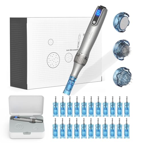 Elétrico Derma Pen sem fios M8S com 0-2,5 mm ajustável Microneedling Pen, 22 cartuchos de substituição, 6 níveis de velocidade, agulhas de Dermapen para facial e corpo