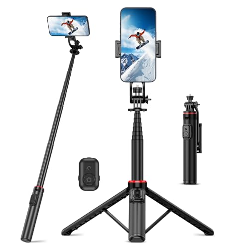 RISEOFLE Palo Selfie tripé, 130 cm liga de alumínio tripé para telemóvel com controlo remoto sem fios retrátil portátil tripé Selfie Stick para iPhone/Samsung/GoPro Smartphone