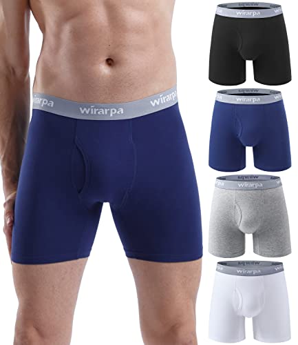 wirarpa Cuecas homem boxer algodão roupa interior confortável para homens sem etiquetas abrir a mosca pack de 4