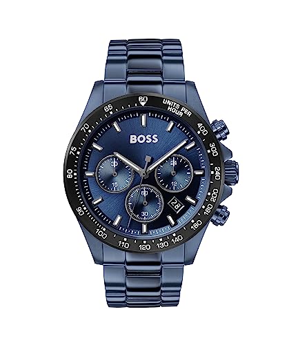 BOSS Reloj Cronógrafo de Cuarzo para Hombre de 43 mm Colección Hero con Pulsera de Acero Inoxidable de Eslabones o Malla, Función de Fecha, 3 Sub-Diales, Resistente al Agua hasta 5ATM