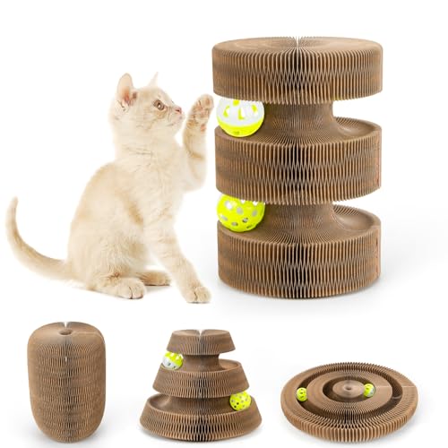EXTFANS Raspador para gatos com bola de sino, cama dobrável para gatos, brinquedo interativo para gatos com almofada para raspar