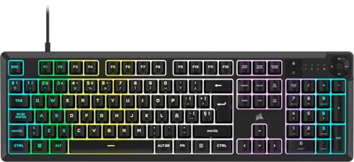 Corsair K55 Core RGB Teclado de membrana com cabo para jogos, interruptores silenciosos e sensíveis, resistente a salpicos, RGB de dez zonas, iCUE compatível, QWERTY ES - PC, Mac - preto