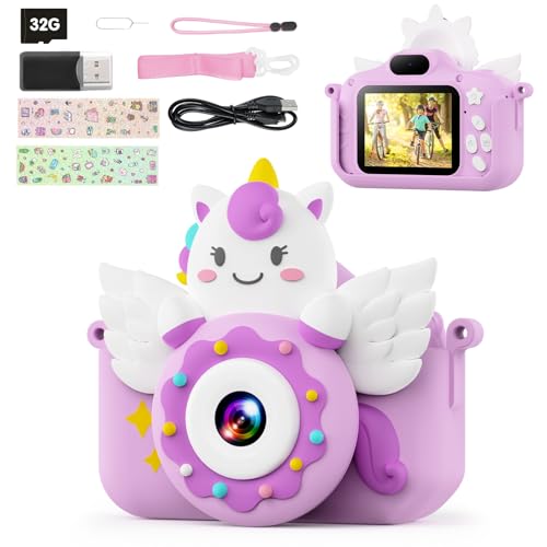 TIATUA Câmara com fotos infantis, 1080P HD Selfie vídeo câmara de fotos para crianças, câmara de vídeo infantil com ecrã de 2,0" e cartão de 32 GB, meninos e meninas de anos presentes de aniversário