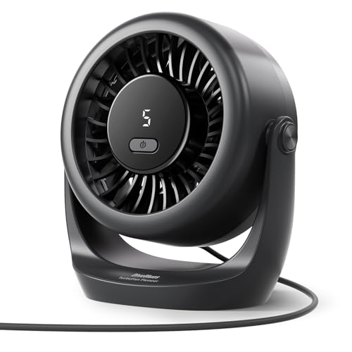 Diveblues Ventilador USB de mesa, potente até 6 m/s, ecrã LED, 5 velocidades, rotação de 360°, mini ventilador silencioso, portátil para casa, escritório, exteriores, cozinha e campismo - TurboBreeze