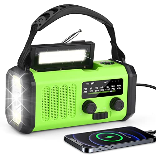 Rádio solar portátil de 10000 mAh, rádio de emergência AM/FM com bateria recarregável de 1000 mAh, lanterna LED de 3 modos, lâmpada de leitura LED, alarme SOS, dínamo de manivela e porta USB para