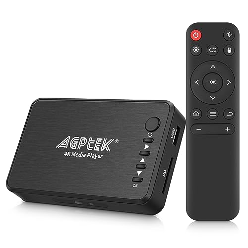 Reprodutor multimédia, 4 K@30 hz HDMI leitor multimédia para TV com saída de HDMI/AV/VGA Media Player para 14 TB HDD/unidade USB 256G/cartão SD/H.265 MP4 com controlo remoto para MP3 AVI RMVB MPEG