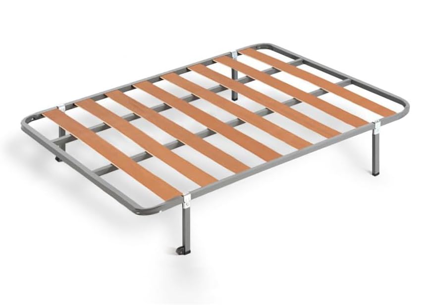 HOGAR24 ES | Sommier básico de lâminas de madeira | estrutura de tubo de aço de 30 x 30 mm | medida: 150 x 190 cm | inclui conjunto de pernas de 26 cm | rodas em 2 pernas para melhor deslocamento